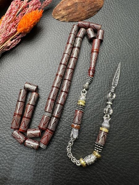 Kesme Model Gümüş İşlemeli Kuka Tesbih