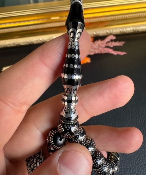 Küre Model Gümüş İşlemeli Erzurum Oltu Taşı Tesbih