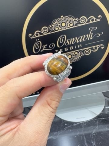 Kaplan Gözü 925 Ayar Gümüş Erkek Yüzük