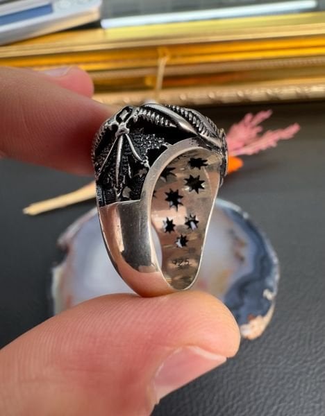 Osmanlı Devlet Armalı Özel Tasarım Gümüş Erkek Yüzük