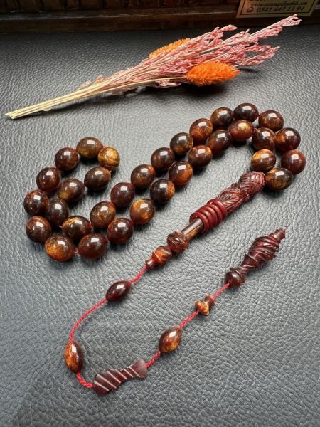 Simli Sıkma Kehribar Tesbih