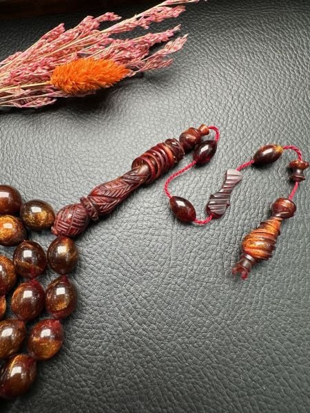 Simli Sıkma Kehribar Tesbih