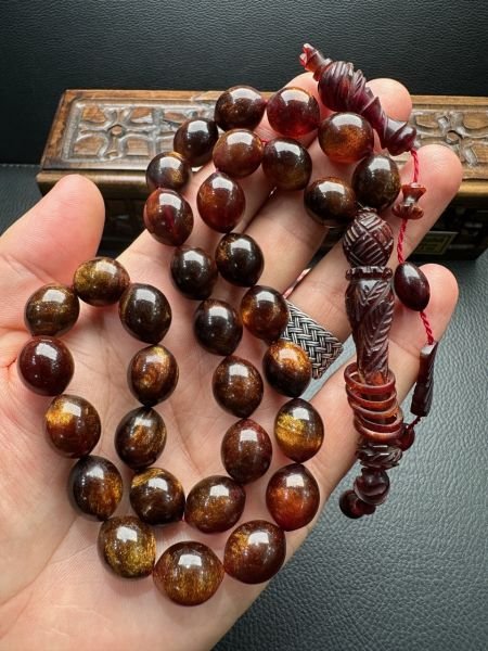 Simli Sıkma Kehribar Tesbih