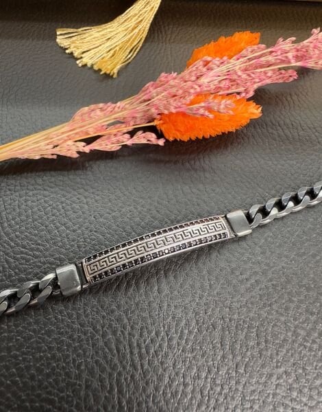 Özel Tasarım Swarovski Taşlı Rodajlı Erkek Gümüş Bileklik