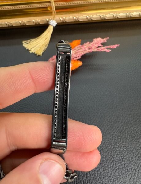 Özel Tasarım Swarovski Taşlı Rodajlı Erkek Gümüş Bileklik