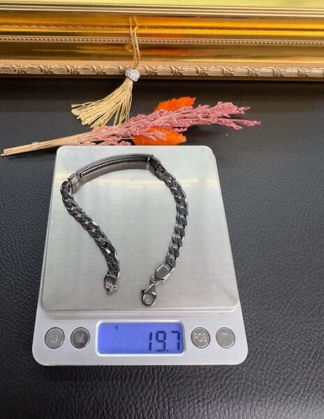 Özel Tasarım Swarovski Taşlı Rodajlı Erkek Gümüş Bileklik