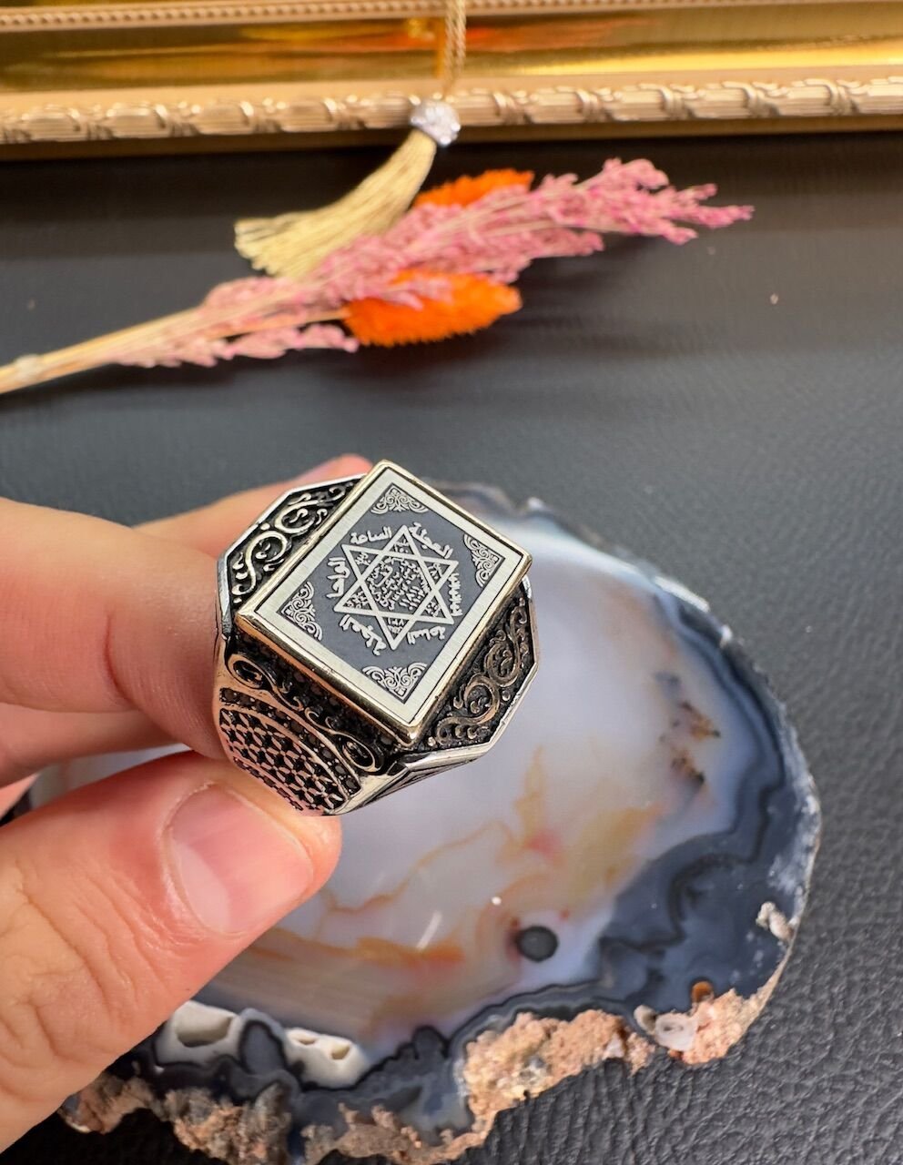 Özel Davut Yıldızı Tasarım Gümüş Erkek Yüzük