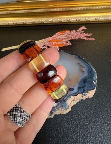 Rolex Model Damla Kehribar Bileklik