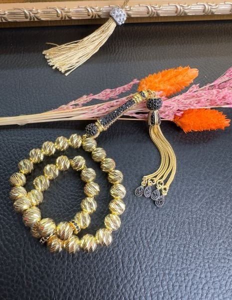 Küre Model Özel Kalem İşçilikli Altın Yaldız Kaplama Gümüş Tesbih