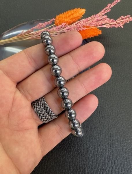 Hematit Taşı Küre Model Doğal Taş Bileklik