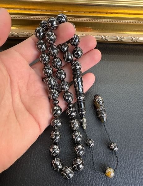 Armudi Model Gümüş İşlemeli Caretta Bağa Tesbih