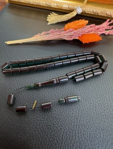 Kesme Model Yeşil Renk Ateş Kehribar Tesbih