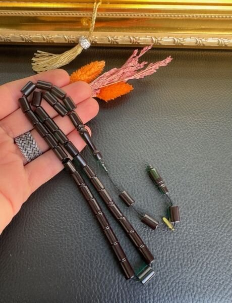 Kesme Model Yeşil Renk Ateş Kehribar Tesbih