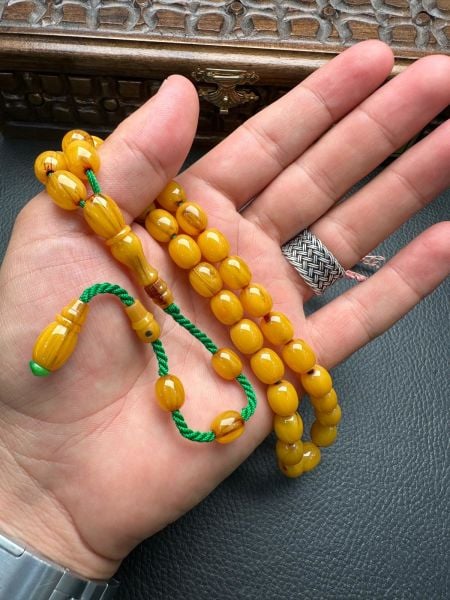 Osmanlı Kolyeden Tıraşlı Sıkma Kehribar Tesbih