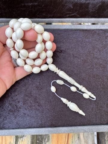 Tombul Beyzi Model 925 Ayar Gümüş Sarma İşleme Model Sade Fil Dişi Tesbih