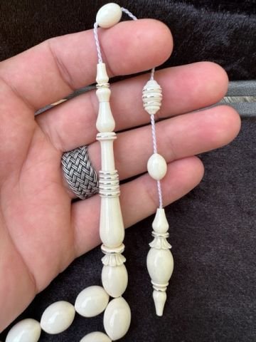 Tombul Beyzi Model 925 Ayar Gümüş Sarma İşleme Model Sade Fil Dişi Tesbih