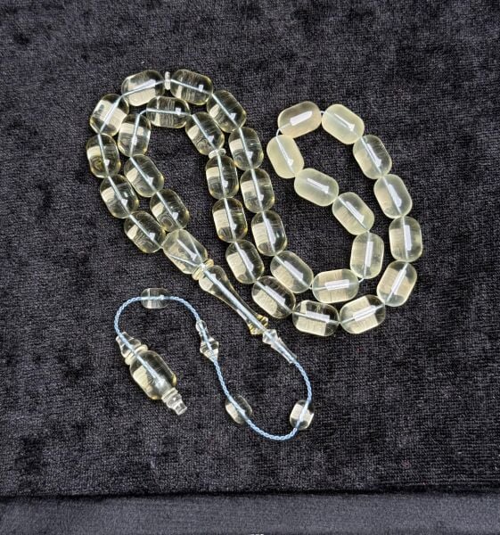 Yusuf İpekçi Usta İşçiliği Şeffaf Damla Kehribar Tesbih