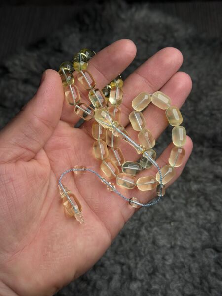 Yusuf İpekçi Usta İşçiliği Şeffaf Damla Kehribar Tesbih