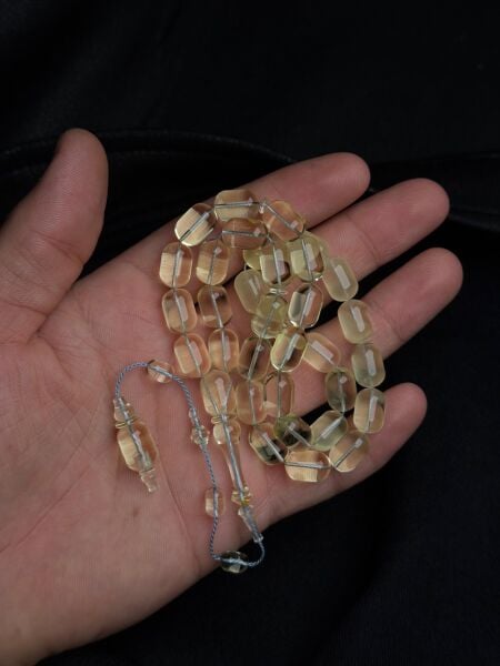 Yusuf İpekçi Usta İşçiliği Şeffaf Damla Kehribar Tesbih