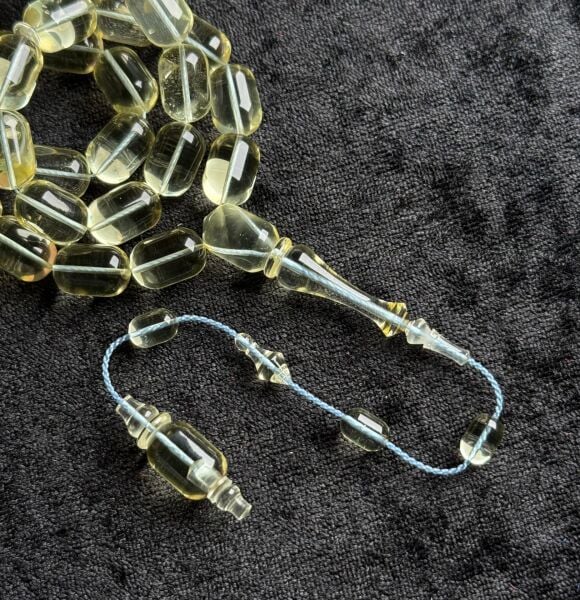 Yusuf İpekçi Usta İşçiliği Şeffaf Damla Kehribar Tesbih