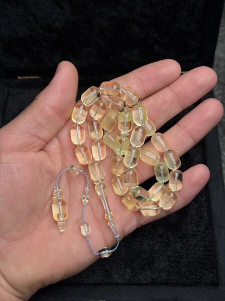 Yusuf İpekçi Usta İşçiliği Şeffaf Damla Kehribar Tesbih