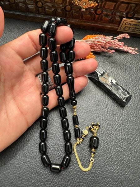 Kapsül Model Gümüş İşlemeli Erzurum Oltu Taşı Tesbih