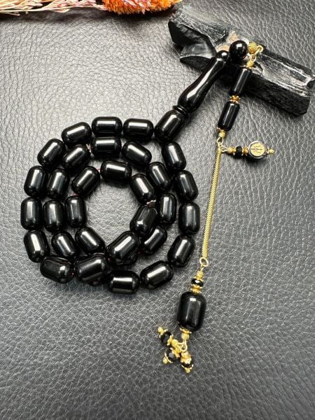 Kapsül Model Gümüş İşlemeli Erzurum Oltu Taşı Tesbih