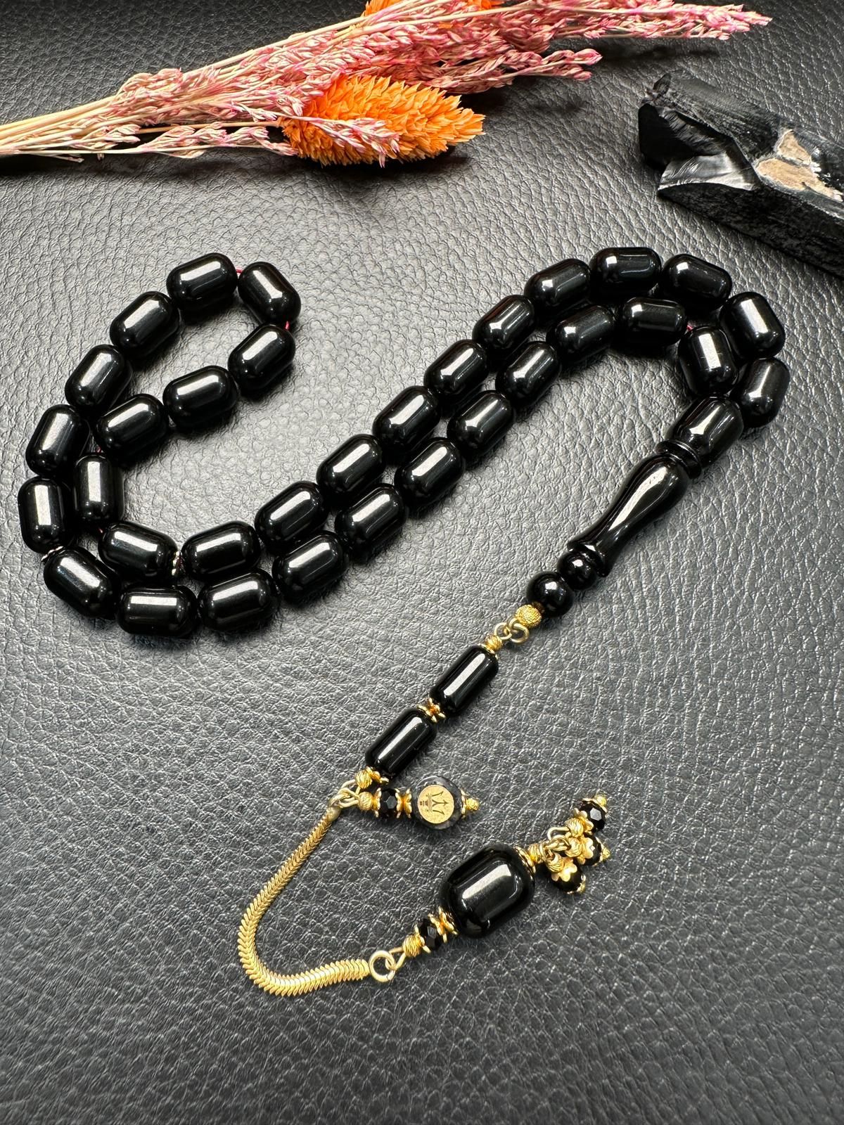 Kapsül Model Gümüş İşlemeli Erzurum Oltu Taşı Tesbih