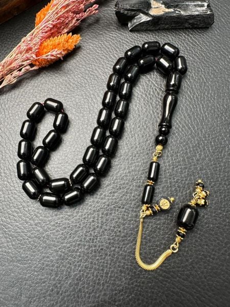 Kapsül Model Gümüş İşlemeli Erzurum Oltu Taşı Tesbih