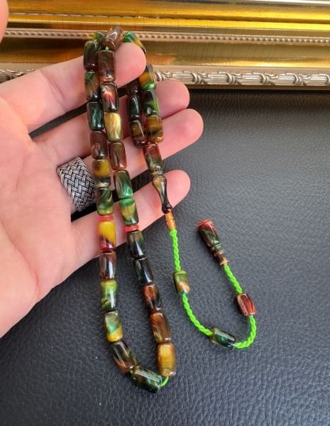 Sercan Yetkinşekerci Altın İmzalı Simli Sıkma Kehribar Tesbih