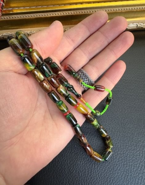 Sercan Yetkinşekerci Altın İmzalı Simli Sıkma Kehribar Tesbih