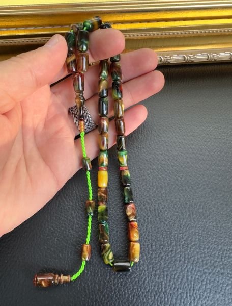 Sercan Yetkinşekerci Altın İmzalı Simli Sıkma Kehribar Tesbih