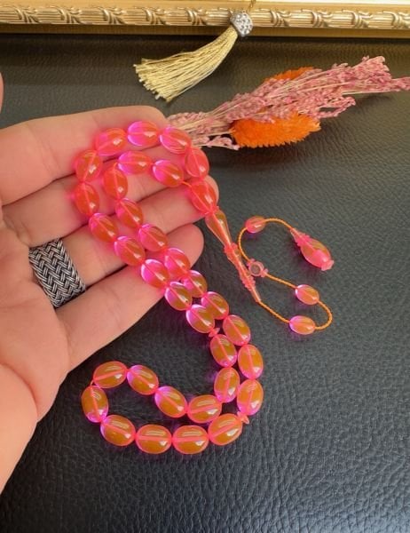 Beyzi Model Neon Pembe Renk Eski Alman Katalin Tesbih