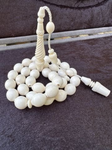 Havşalı Kilit Habbe Model Kalem İşçilikli Sade Fil Dişi Tesbih