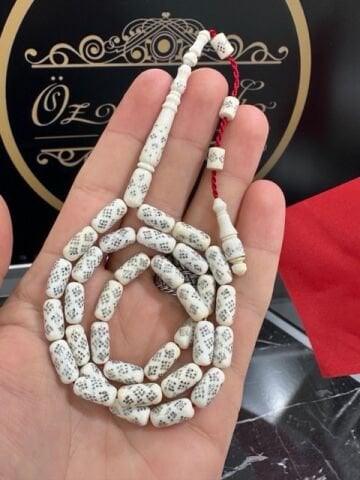 Kapsül Model 925 Ayar Gümüş İşlemeli Fil Dişi Tesbih