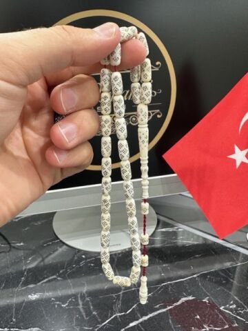 Kapsül Model 925 Ayar Gümüş İşlemeli Fil Dişi Tesbih