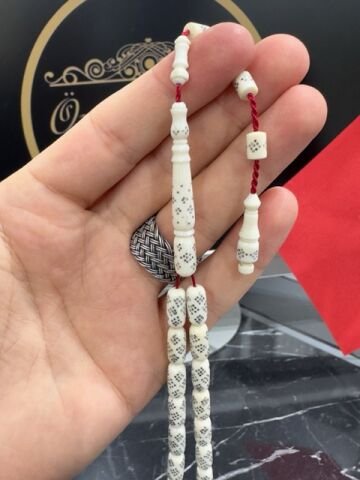 Kapsül Model 925 Ayar Gümüş İşlemeli Fil Dişi Tesbih