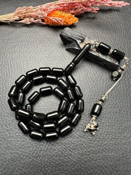 Kapsül Model Gümüş İşlemeli Erzurum Oltu Taşı Tesbih