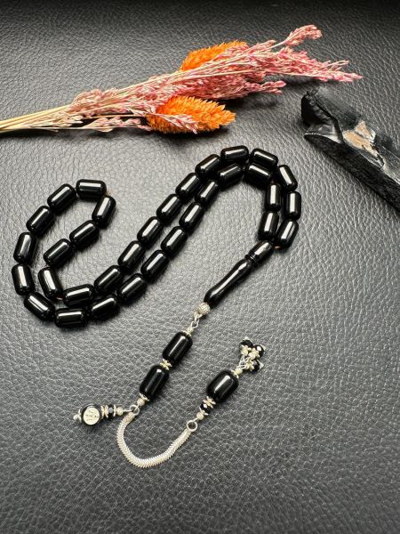 Kapsül Model Gümüş İşlemeli Erzurum Oltu Taşı Tesbih