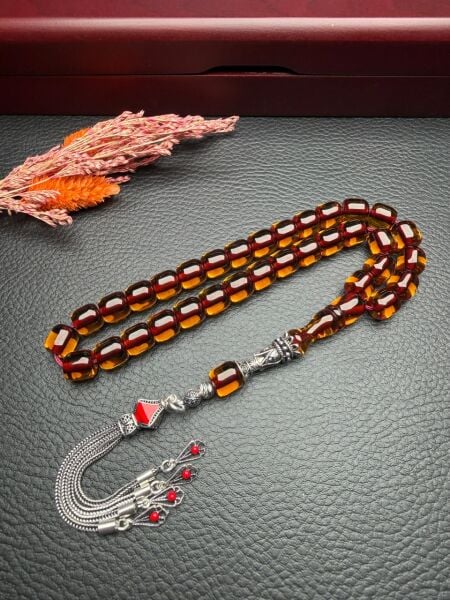 Basık Model Ateş Çubuk Sıkma Kehribar Tesbih