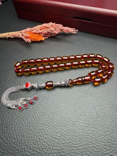 Basık Model Ateş Çubuk Sıkma Kehribar Tesbih