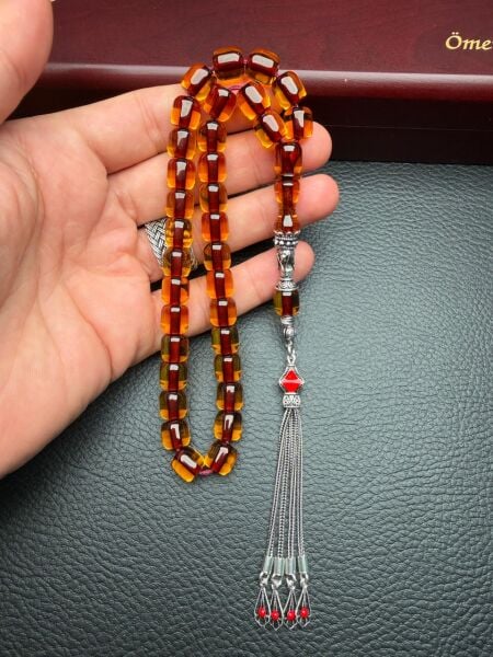 Basık Model Ateş Çubuk Sıkma Kehribar Tesbih