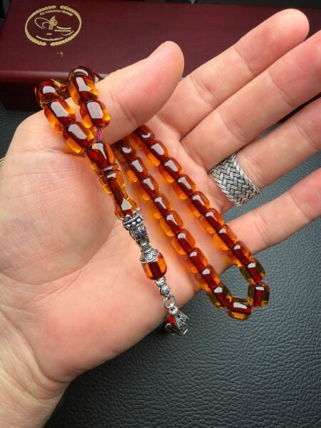 Basık Model Ateş Çubuk Sıkma Kehribar Tesbih