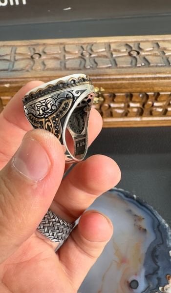 Fil Dişi Taşı Özel Tasarım Gümüş Yüzük