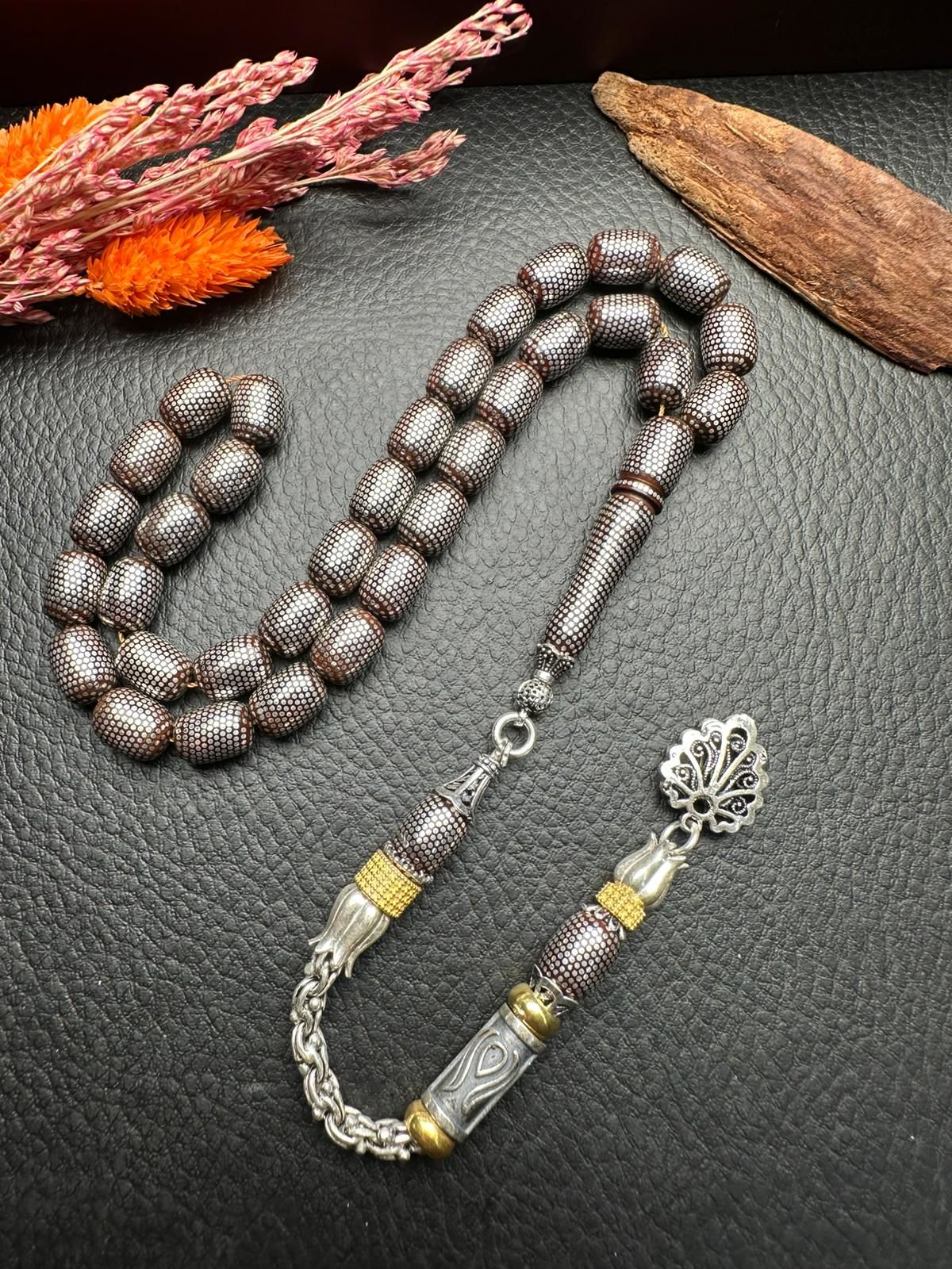 Kapsül Model Gümüş İşlemeli Kuka Tesbih