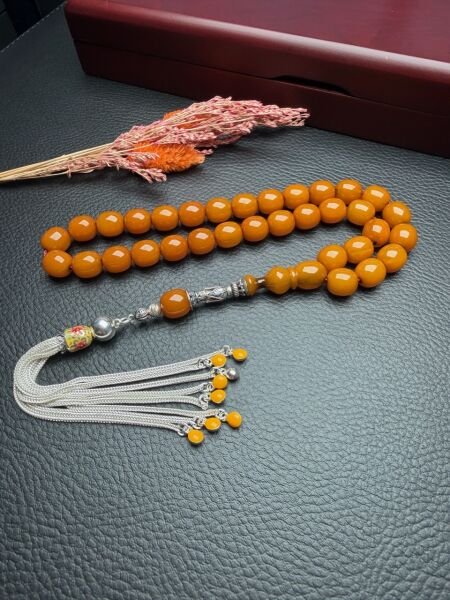 Badem Model  Çubuk Sıkma Kehribar Tesbih