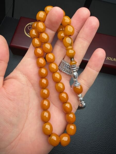 Badem Model  Çubuk Sıkma Kehribar Tesbih