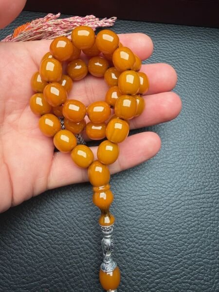 Badem Model  Çubuk Sıkma Kehribar Tesbih