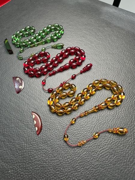 Badem Model 3 Renk Eski Alman Oyun Zarı  Kehribar Tesbih