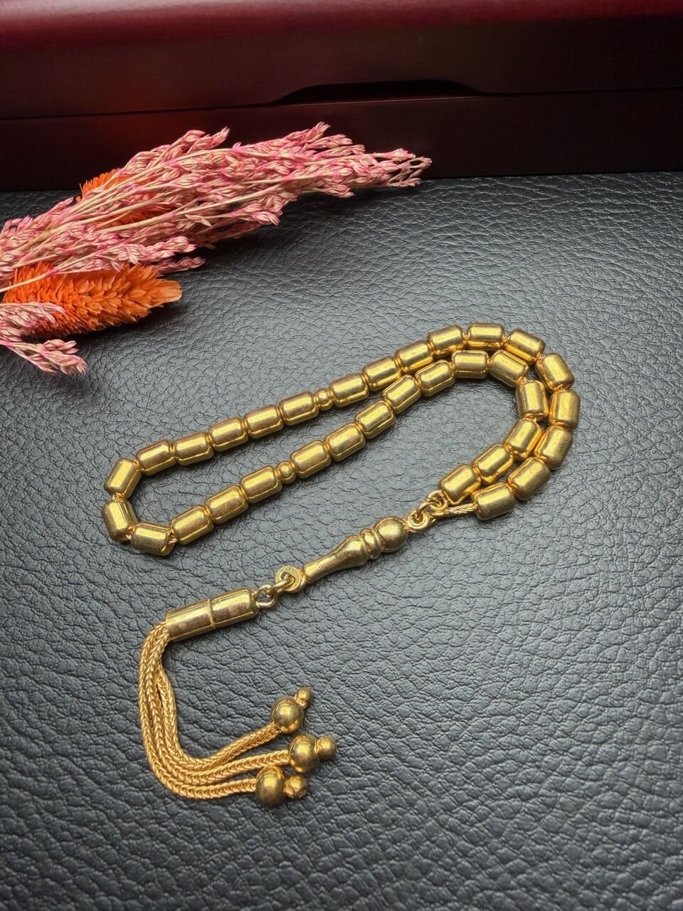 Kapsül Model Altın Yaldız Kaplamalı Gümüş Tesbih